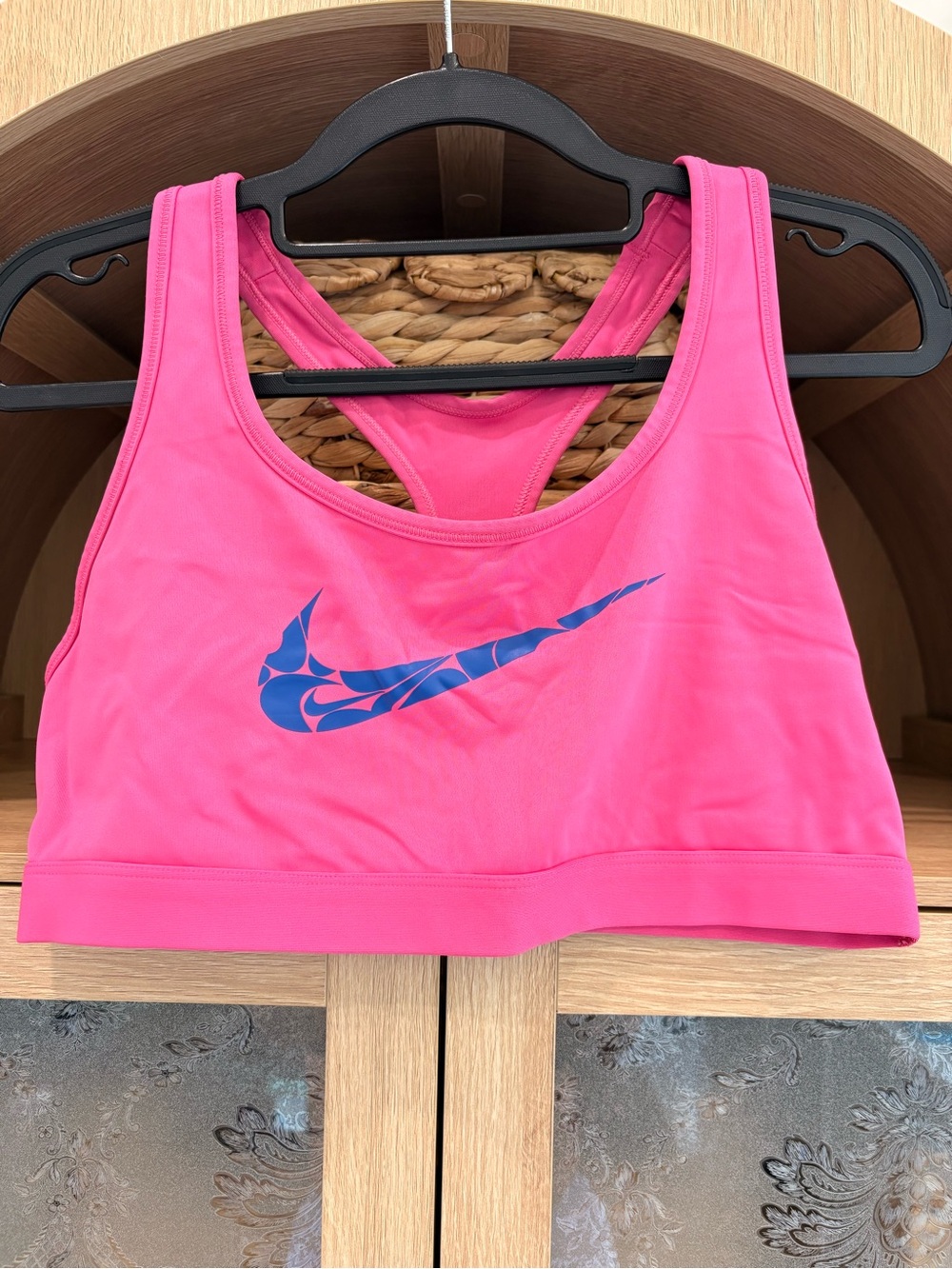 Never worn! Nike Hot Pink Sports Bra with Blue Swoosh